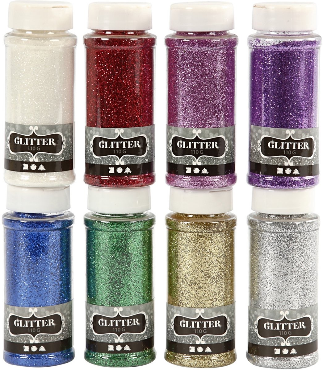 Glitter, kleuren assorti, 8x110gr [HOB-51260]